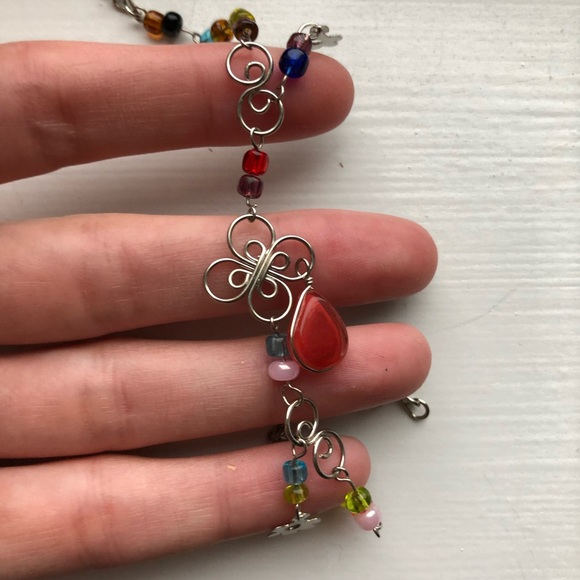 Silver wire & colorful beaded floral bracelet - Picture 6 of 8